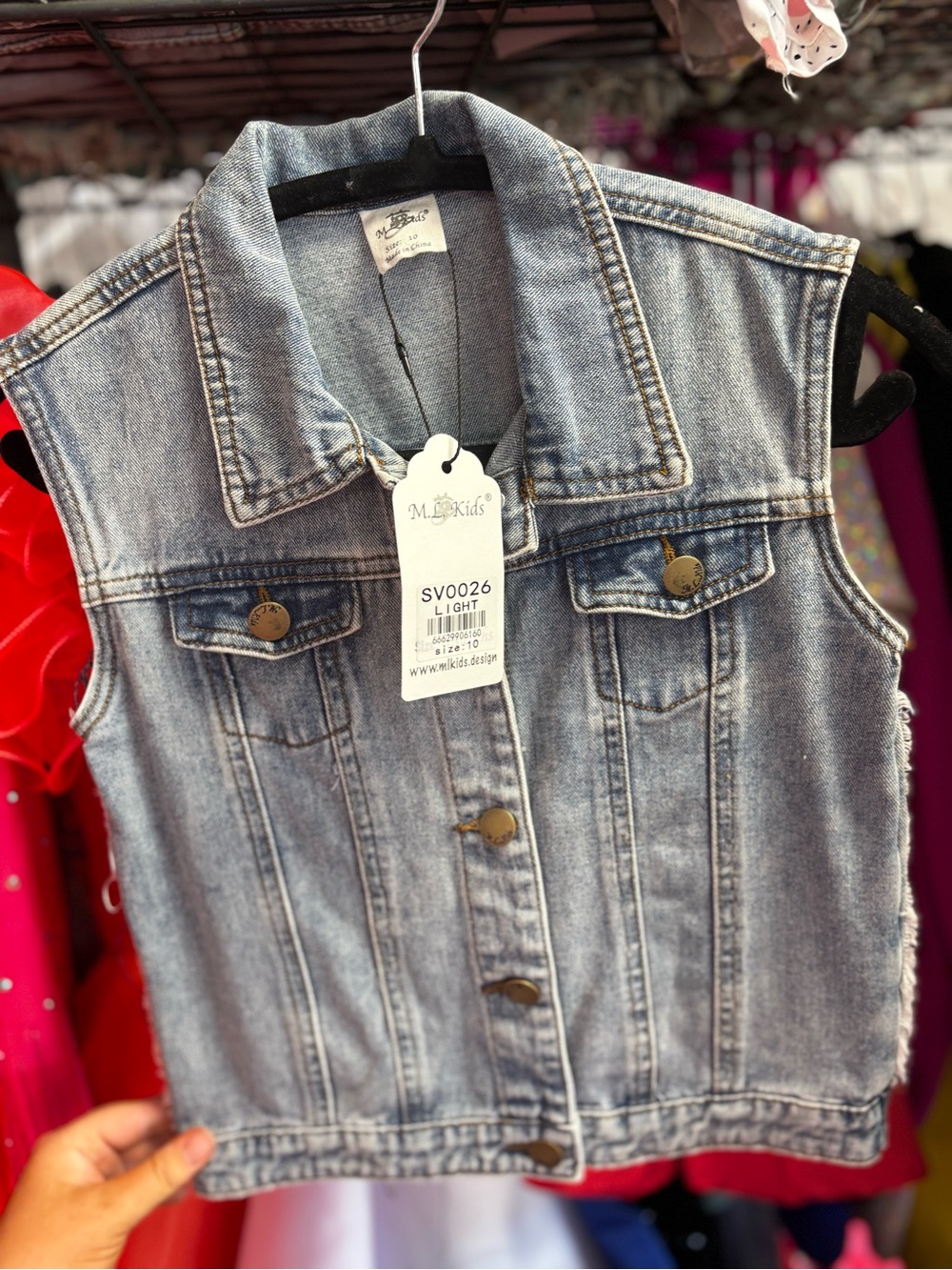 Girls size 10 Light Wash Kids Denim Vest - Sleeveless Jean Jacket